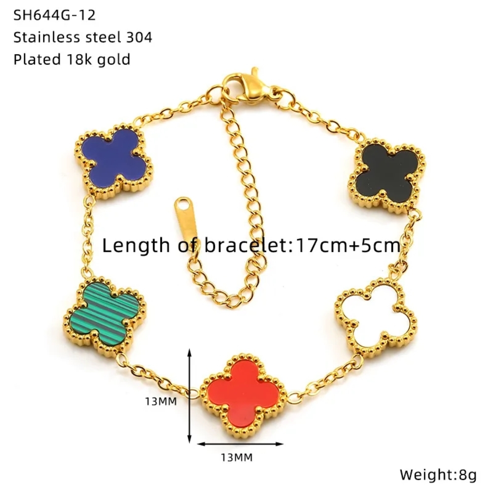 Red and Blue Clover Charm Bracelet with Adjustable Chain